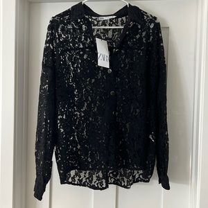 Zara Lace Button Up Blouse Size M NWT